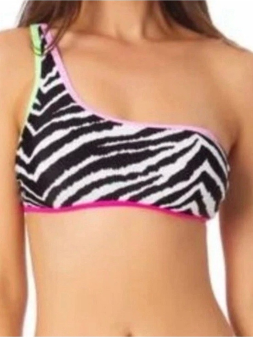 California Waves BLACK WHITE Juniors Printed Asymmetric Bikini Top, Large